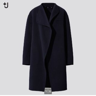 ユニクロ(UNIQLO)の+J ユニクロ　カシミアブレンドノーカラーコート　ネイビー　Mサイズ(ノーカラージャケット)