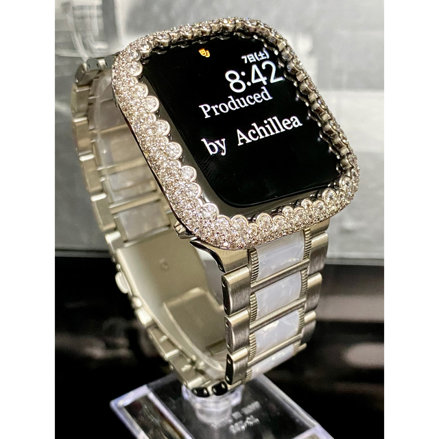 話題の人気 アップルウォッチカスタムカバー　ベルトセット　シャンパン×高級七宝 腕時計(デジタル)