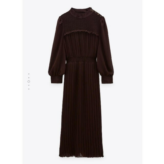 レディース【新品】 ZARA プリーツ入りミディ丈ワンピース プリーツワンピース S