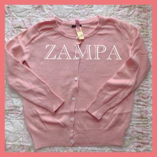 ザンパ(zampa)の【美品】ZAMPA アンゴラカーディガン 丸首 ピンク カーディガン トップス(カーディガン)