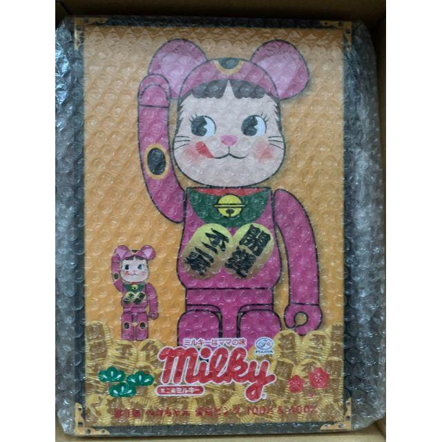 BE@RBRICK　招き猫　ペコちゃん　蛍光ピンク　100% 400% 2