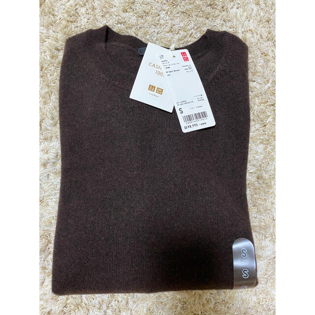 美品　UNIQLO　カシミヤクルーネックセーター　ブラウン　L カシミヤ100%