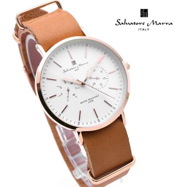 Salvatore Marra(サルバトーレマーラ)のサルバトーレマーラ 腕時計 メンズ ホワイト ブラウン レザー 革ベルト メンズの時計(腕時計(アナログ))の商品写真