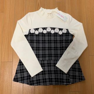 ニットプランナー(KP)のぴ様専用　新品　140 KP トロワラパン　チェック切り替えハイネックチュニック(Tシャツ/カットソー)