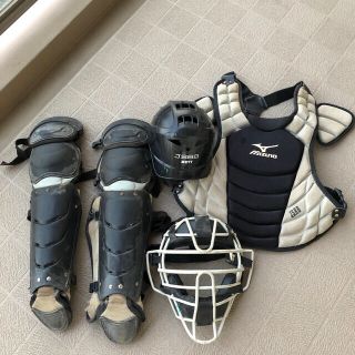 ミズノ(MIZUNO)の軟式キャッチャー防具一式セット　ヘルメット付き　黒　ミズノプロ 初代モデル(防具)