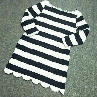 ドットアンドストライプスチャイルドウーマン(Dot&Stripes CHILDWOMAN)の裾スカラップボーダーワンピース(ひざ丈ワンピース)