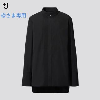 ユニクロ(UNIQLO)の【@さま専用】＋Ｊスーピマコットンタックシャツ（長袖）ブラックＬ(シャツ/ブラウス(長袖/七分))