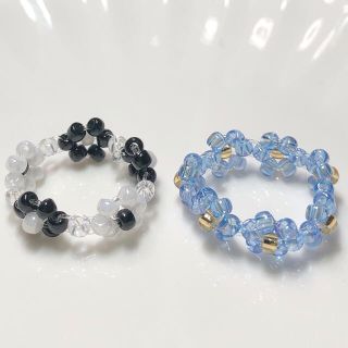 モノトーン　ブルー　ビーズリング　비즈반지　ハンドメイド(リング)