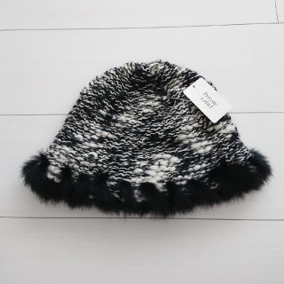 プライベートレーベル(PRIVATE LABEL)のプライベートレーベル ニット帽子 モノトーン ファー付き 新品(ニット帽/ビーニー)