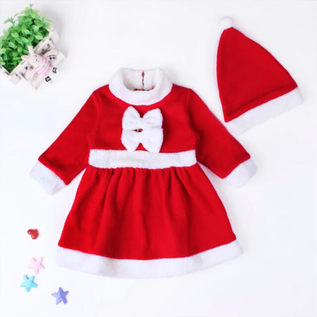 サンタ　コスチューム　女の子　90cm  キッズ/ベビー/マタニティのキッズ服女の子用(90cm~)(ワンピース)の商品写真