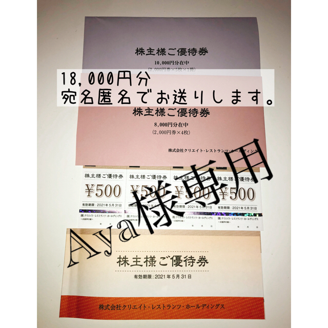 クリエイト　レストランツ　株主優待　18000円分