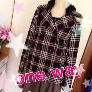 ワンウェイ(one*way)のone way★チェック柄Pコート(ピーコート)