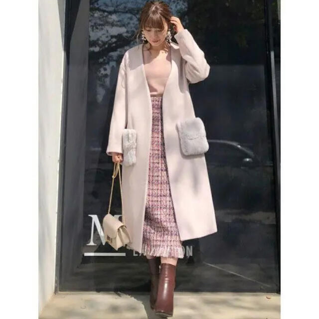 Mercuryduo ノーカラーロングエコファー付コート - ロングコート