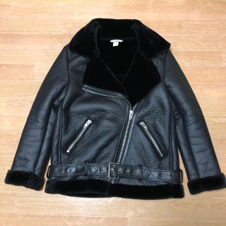 エイチアンドエム(H&M)の良品 H&M フェイクムートン ライダースジャケット ブラック 36(ムートンコート)