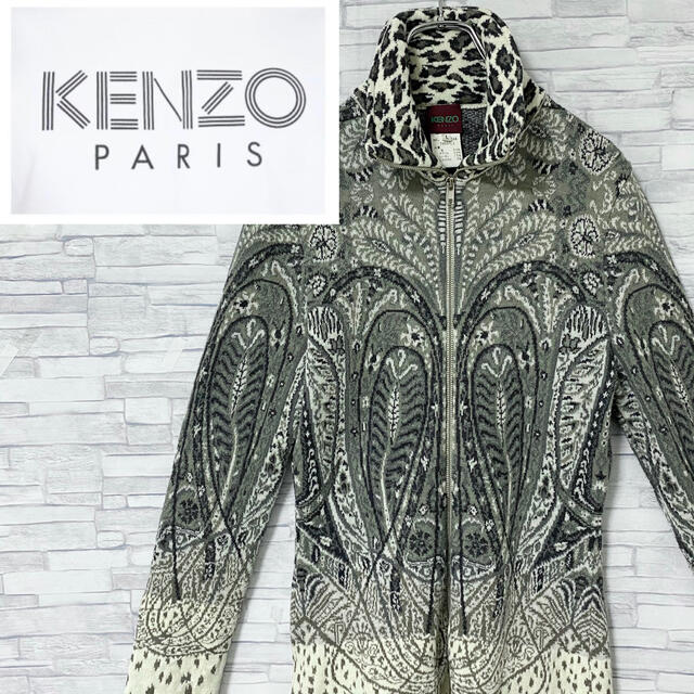 【イタリア製】KENZO ケンゾー　ジップニット・セーター　総柄　L