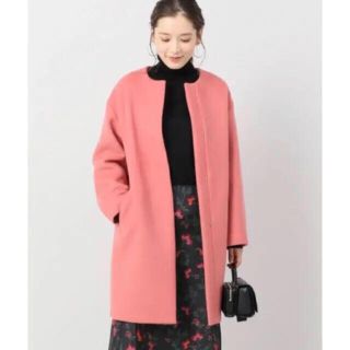 IENA - 18年 IENA 美品 ラムウール ノーカラーコート ピンクの IENA - 18年 IENA 美品 ラムウール ノーカラーコート ピンクの