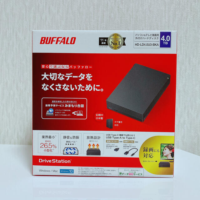 Buffalo(バッファロー)の外付けHDD 4TB スマホ/家電/カメラのPC/タブレット(PC周辺機器)の商品写真