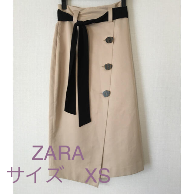 ZARA(ザラ)のZARA リボン付ラップスカート  ベージュ レディースのスカート(ひざ丈スカート)の商品写真