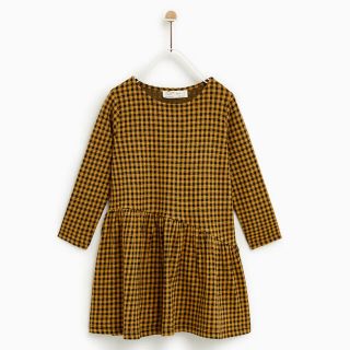 ザラキッズ(ZARA KIDS)のZARA  KIDSプリント柄チェック柄ワンピース　110cm(ワンピース)