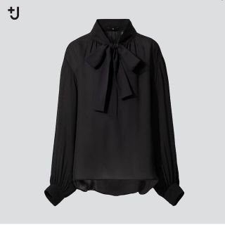 ユニクロ(UNIQLO)のUNIQLO ユニクロ +J シルクギャザーブラウス BLACK S(シャツ/ブラウス(長袖/七分))