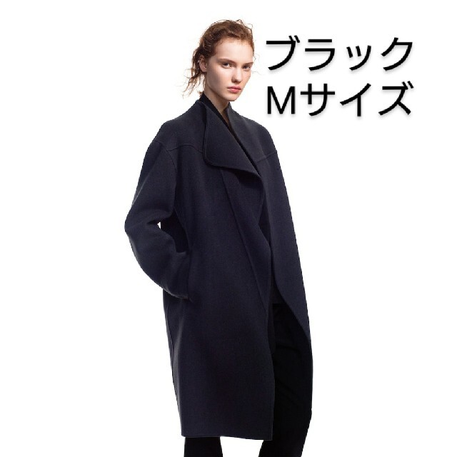 UNIQLO +J  カシミヤブレンドノーカラーコート 黒 S