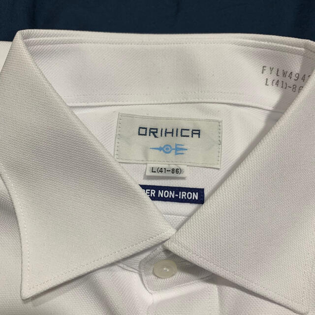 ORIHICA(オリヒカ)のスーパーノンアイロンストレッチ 白 ワイドカラーシャツ 織柄 サイズL メンズのトップス(シャツ)の商品写真