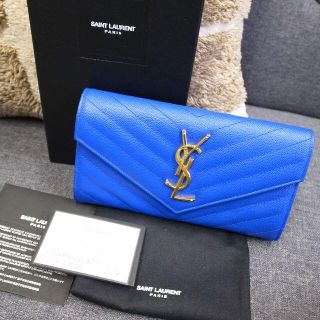 サンローラン(Saint Laurent)の正規品☆サンローラン　長財布　青　ＹＳＬ　Vステッチ　バッグ　キャビアスキン(財布)