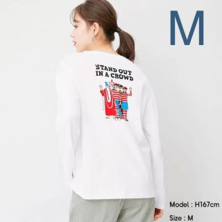 ジーユー(GU)のGU ウォーリーをさがせ ロングスリーブT ホワイト 長袖 M(Tシャツ(長袖/七分))