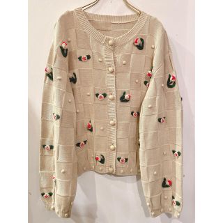 ロキエ(Lochie)の専用♡ vintage お花 ぽんぽんニット ミルクティベージュ(カーディガン)