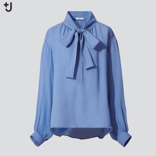 ユニクロ(UNIQLO)の新品未使用⭐︎ ユニクロ +J シルクギャザーブラウス L⭐︎ブルー(シャツ/ブラウス(長袖/七分))