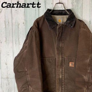 カーハート(carhartt)の【グッドカラー⭐︎】 カーハート 裏ボア レザーロゴ ダック ジャケット 古着(ブルゾン)