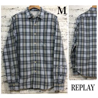 リプレイ(Replay)の【未使用】REPLAY リプレイ チェック シャツ M 長袖 コットン リネン(シャツ)