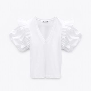 ザラ(ZARA)のZARA  フリルtシャツ　Mサイズ　新品未使用(Tシャツ(半袖/袖なし))