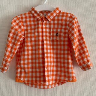 プチバトー(PETIT BATEAU)の12m 74 プチバトー　チェックシャツ　オレンジ　80(シャツ/カットソー)