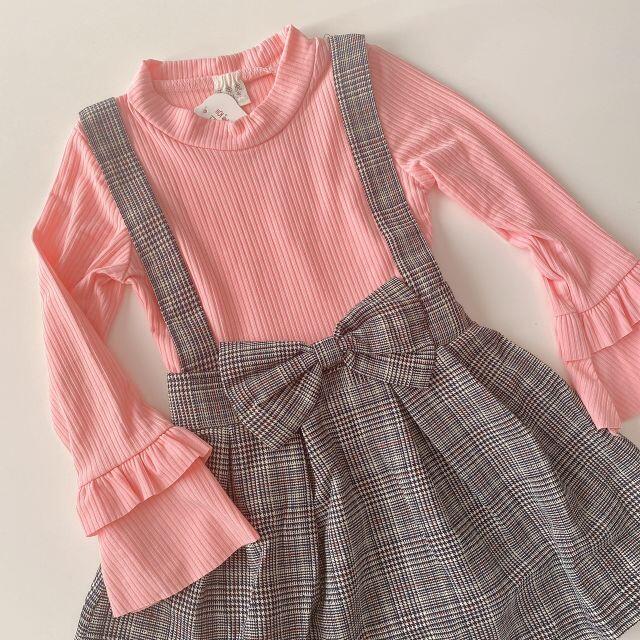 新品 130㎝ グレンチェック ワンピース ピンク 子供服 女の子 キッズ/ベビー/マタニティのキッズ服女の子用(90cm~)(ワンピース)の商品写真