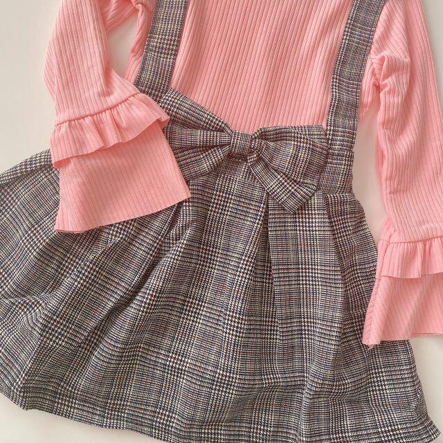 新品 130㎝ グレンチェック ワンピース ピンク 子供服 女の子 キッズ/ベビー/マタニティのキッズ服女の子用(90cm~)(ワンピース)の商品写真