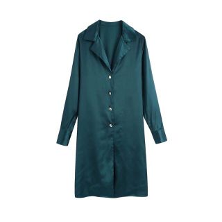 ザラ(ZARA)の🍁秋冬新作☃️2861◆green サテン ロングシャツ(シャツ/ブラウス(長袖/七分))