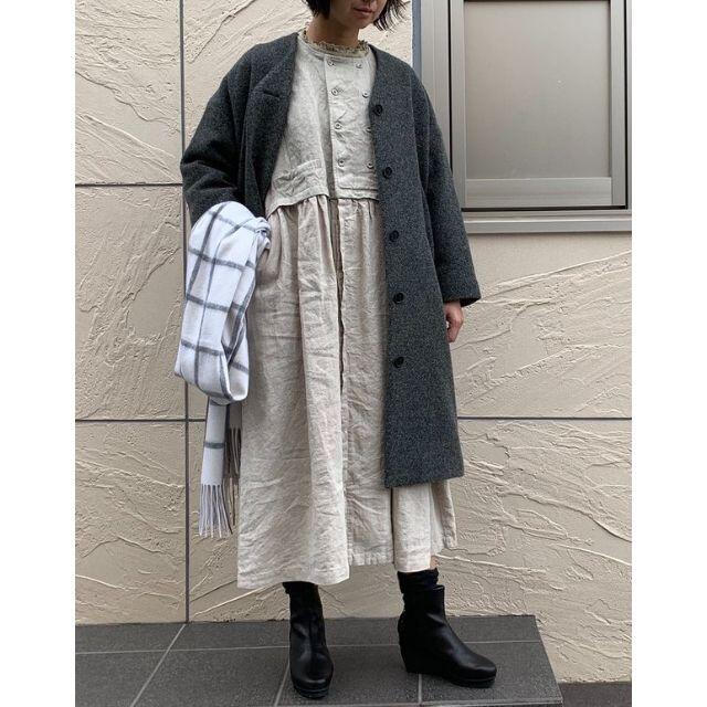 18AW nest Robe シェットランドモッサー ノーカラーコート - ロングコート