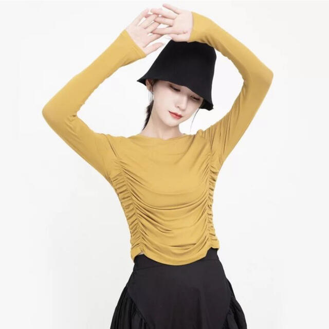 オシャレ♪シャーリングロンT♪カットソー  長袖Tシャツ ロングTシャツ  レディースのトップス(Tシャツ(長袖/七分))の商品写真