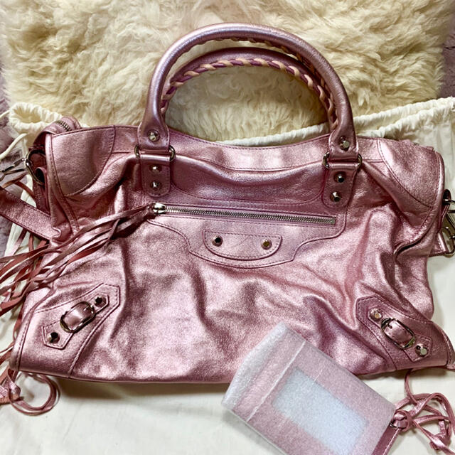 新品☆ BALENCIAGA バレンシアガ バッグ　シティ　タリックピンク