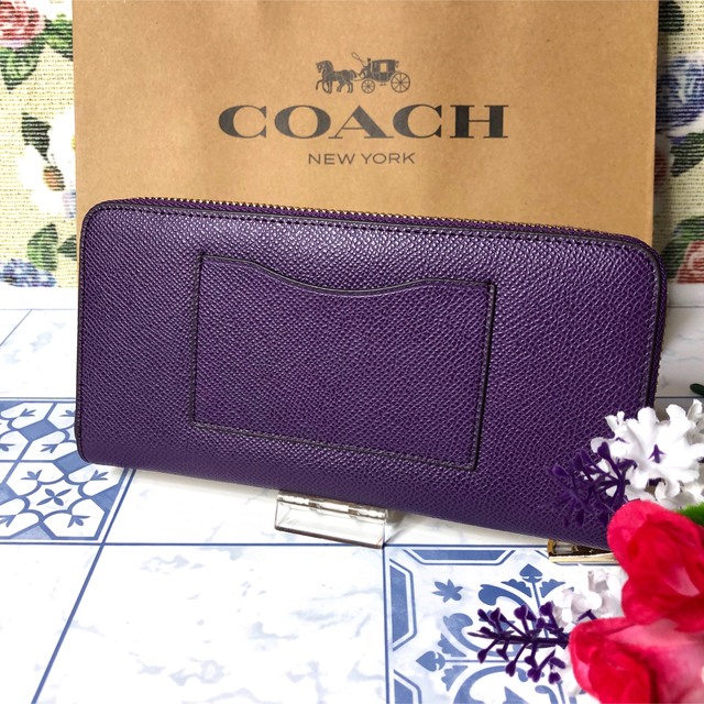 COACH 新品 パープル 長財布 コーチ レディース 財布 紫 136