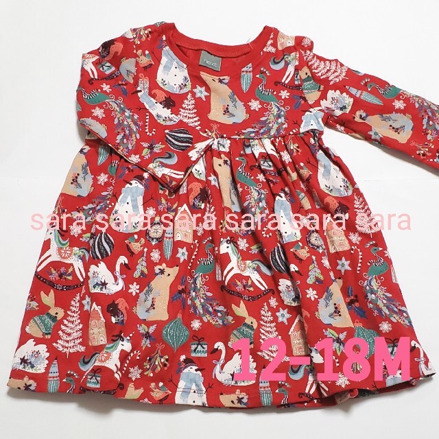 NEXT(ネクスト)の☆NEXT☆レッドクリスマス柄ワンピース12-18M キッズ/ベビー/マタニティのベビー服(~85cm)(ワンピース)の商品写真