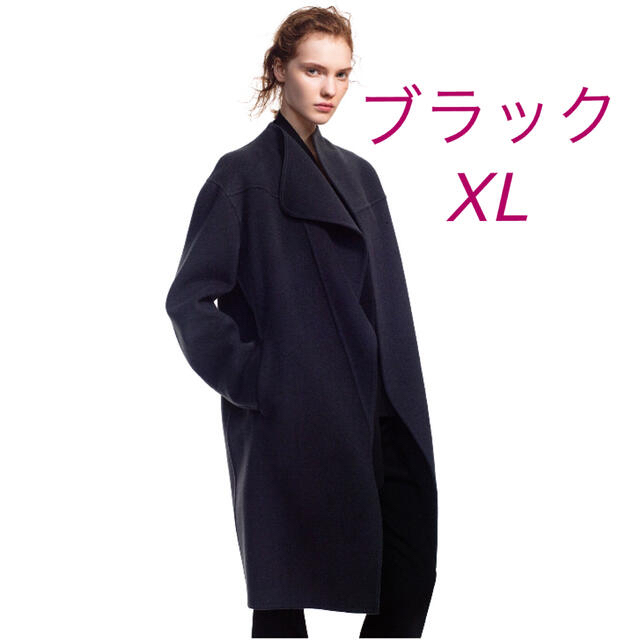 UNIQLO +J カシミヤブレンドノーカラーコート ブラック XL