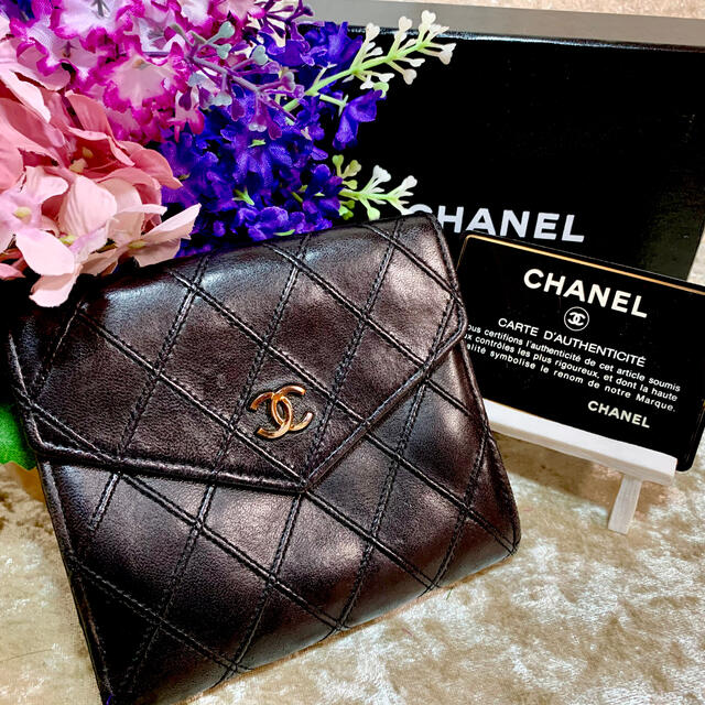 CHANEL(シャネル)のCHANEL シャネル ビコローレ　wホック　ラムスキン　黒　財布　コンパクト レディースのファッション小物(財布)の商品写真