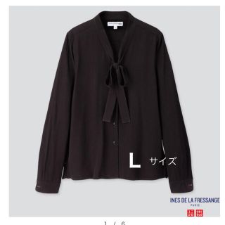 ユニクロ(UNIQLO)のユニクロ　レーヨンボウタイブラウス　イネス　ブラック　Lサイズ(シャツ/ブラウス(長袖/七分))