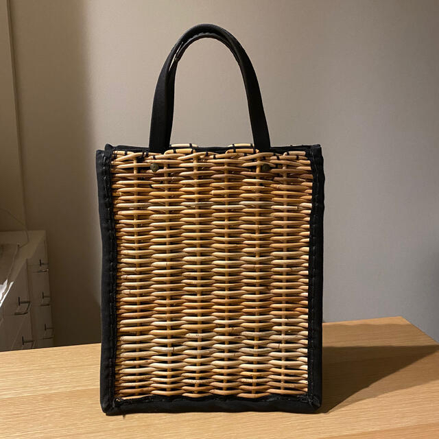 ebagos エバゴス A4カゴ袋 防水キャンバス×紅籐 BLACK-