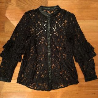 ザラ(ZARA)のZARA ザラ　レース　長袖　シャツ💖レザー加工　美品(シャツ/ブラウス(長袖/七分))