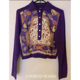 エトロ(ETRO)のETRO エトロ セーター 毛 ウール シルク 紫 花柄 長袖 上品 襟 ニット(ニット/セーター)