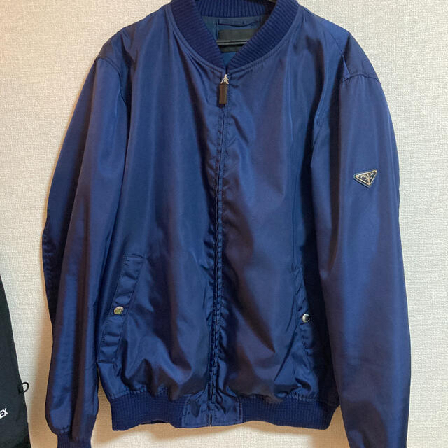 PRADA - 正規品 プラダ ナイロン ジャケット XL ネイビー ロゴ付 MA-1 ...