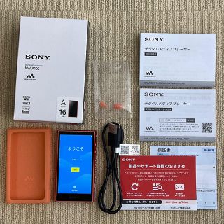 ウォークマン(WALKMAN)のSONY ウォークマン Aシリーズ NW-A105 オレンジ　純正ケース付き(ポータブルプレーヤー)